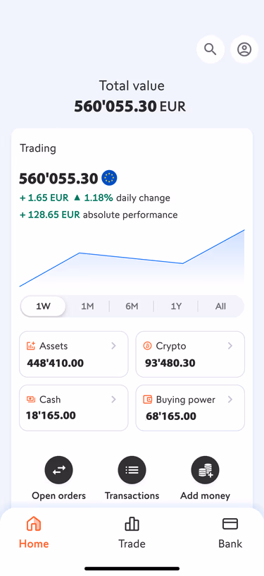 Swissquote Crypto Trading App Screen